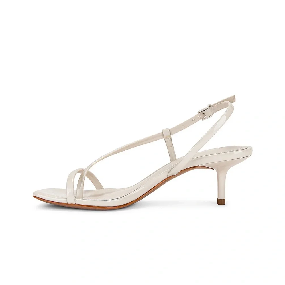 SCHUTZ Heloise Kitten Heels Neutral Strappy Sandals in Pearl